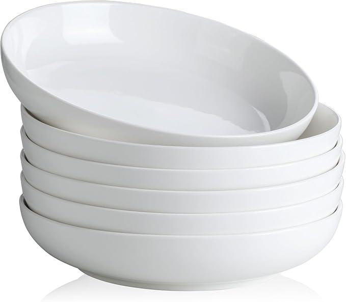 Y YHY Pasta Bowls for Small Portions, 22 Ounce Salad White Bowl Plates Set of 6, Porcelain Dishes for Serving Dinner - Dinnerware Sets Microwave Dishwasher Safe Thanksgiving Day Gift