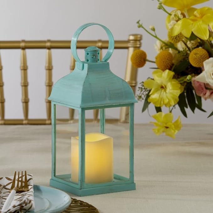 Kate Aspen LED Vintage Decorative Blue Lantern - Marrakesh (Set of 2) -Rustic Home Farmhouse Décor Lantern, One Size