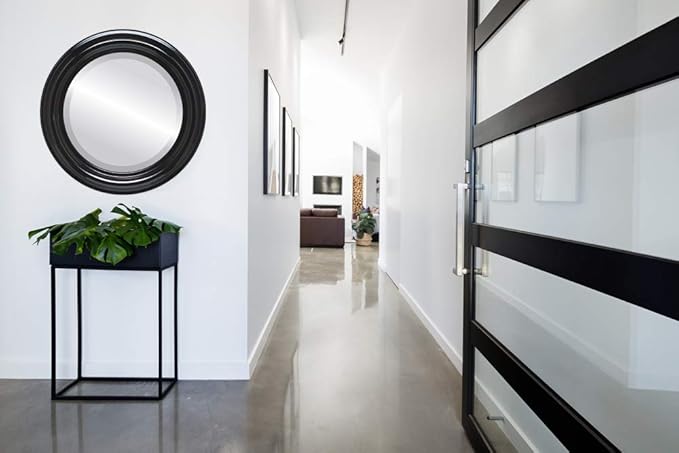 OVALCREST Round Beveled Wall Mirror for Home Decor - Philadelphia Style - Gloss Black - 18x18 Outside Dimensions