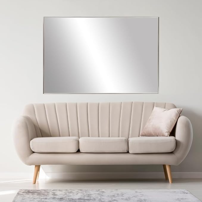 Frame My Mirror Silver Metal Framed Mirror, 30" x 54" Mirror for Bathroom, Metal Frame, True Reflections Glass, Satin Nickel Finish, Stanton Design, Hangs Horizontally or Vertically, Made in USA