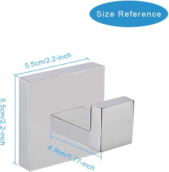 TASTOS Bath Towel Hooks Premium Stainless Steel Robe Coat and Clothes Hook, Heavy Duty Square Wall Mounted Modern Hook for Bathroom & Kitchen, Polished Chrome Finish, 2Pack