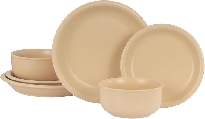 GZG Vintage Series - Ceramic Dinnerware Set for 2, 6 Pieces Stoneware Plates and Bowls Set, Lead-Free, Handcrafted Dishes Set, Microwave & Dishwasher Safe - Warm Apricot