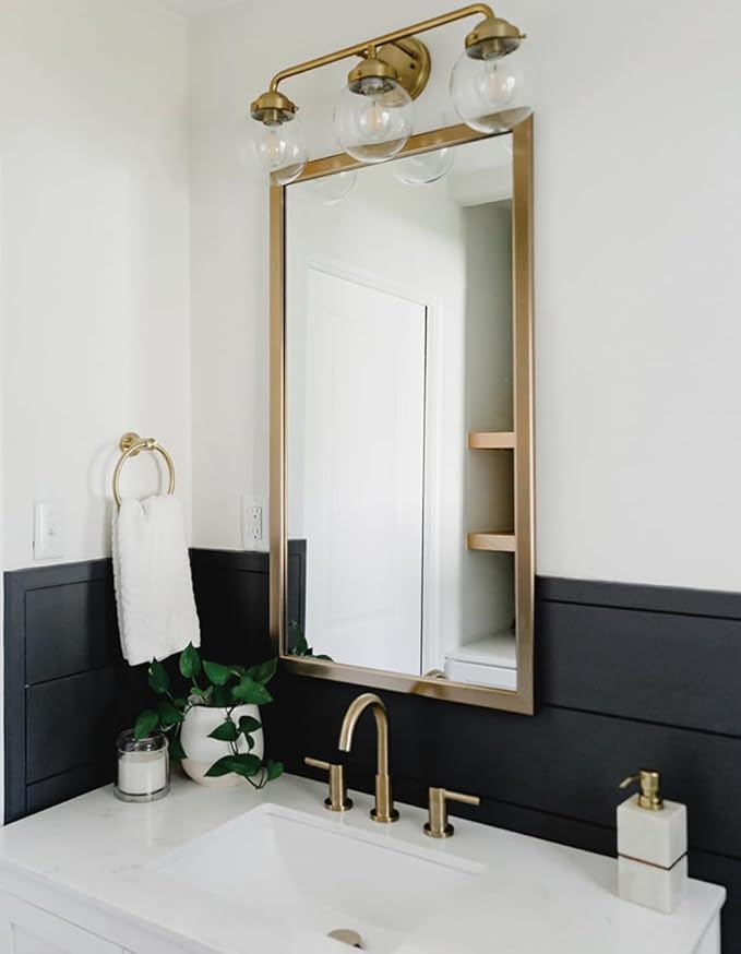 Frame My Mirror Gold Bathroom Mirror for Wall, 32" x 48" Champagne Bronze Bathroom Vanity Mirror, Made in USA, Hangs Horizontally or Vertically, Ellis Design