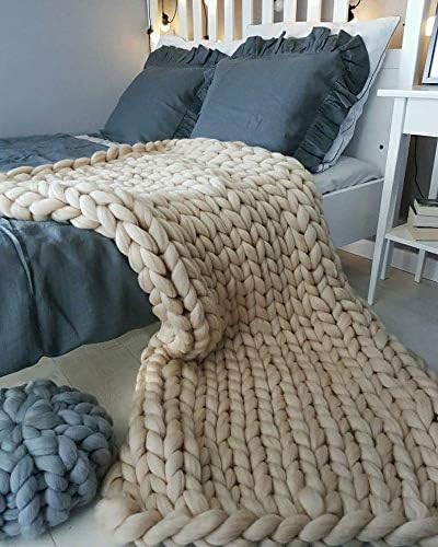 Knitted Throw Blanket for Sofa,Handmade Knit Chunky Blanket Throw Sofa Throw for Gift Sofa Bed,Chunky Knit Blanket(Camel 80"x80")