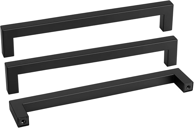 Goldenwarm 1 Pack Black Square Bar Cabinet Pull Drawer Handle Stainless Steel Modern Hardware for Kitchen and Bathroom Cabinets Cupboard,Center to Center 10in(256mm)
