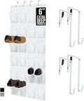 GORILLA GRIP Over the Door Shoe Organizer, 24 Extra Large Breathable Mesh Pockets, Space Saving Hanging Storage Holder, 4 Hook Closet Rack Hanger, Hangs on Closets for Shoes and Accessories, White