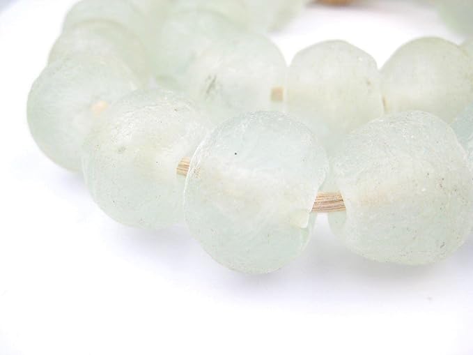 Jumbo Recycled Glass Beads, 21–25mm – African Sea Glass for Wall Hangings, Coffee Table Decor, Shelf Styling, and Home Accents – (Clear) – The Bead Chest
