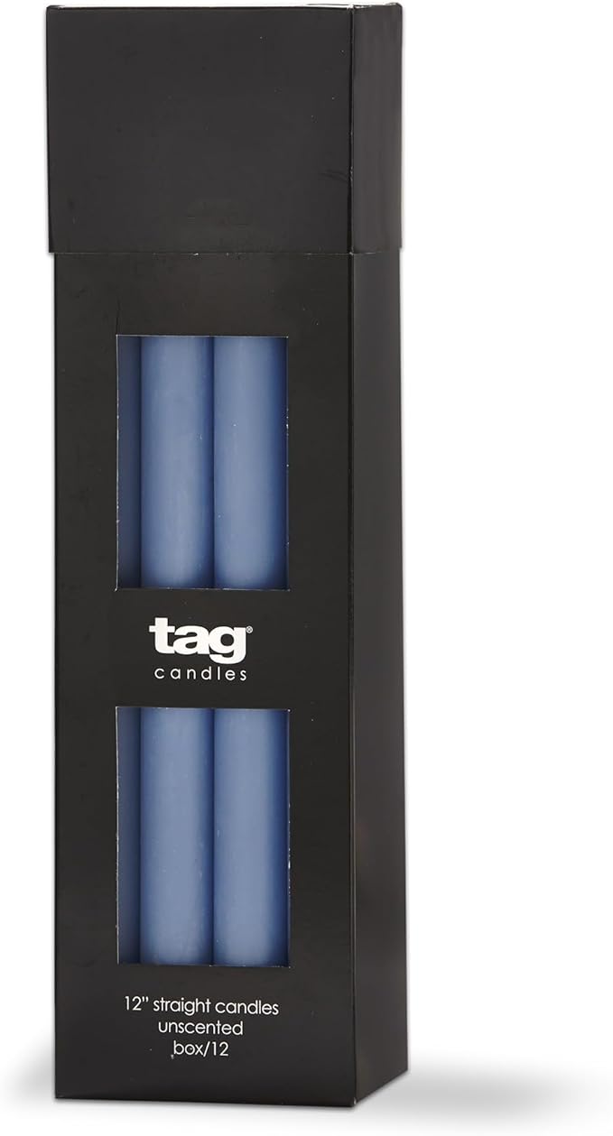 tag Color Studio 12" Straight Taper Unscented Smokeless Paraffin Wax Candle Blue Burn Time 12 hrs. Sold in Units of 1 12" Blue