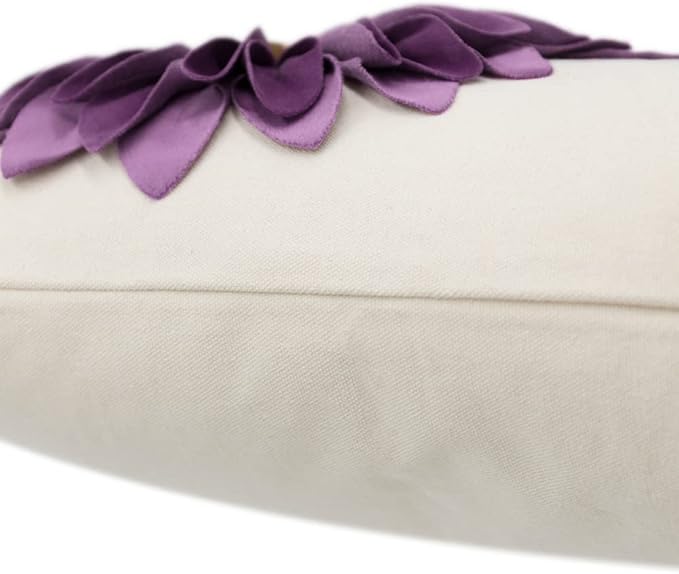 JWH Decorative Flower Throw Pillow Covers 3D Sunflower Pillow Case Velvet Cushion Creamy White Floral Pillowcase for Bed Living Room Couch Chair 18x18 Inches Purple