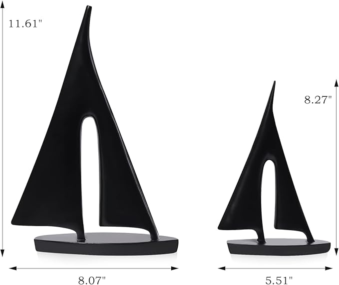 Modern Sculptures Home Decor, Sailboat Decor Ornament, Boat Decorations Statue Decor, Art Sculptures and Statues, Sailboat Gifts Home Office Bathroom Shelf Decor (Black-2 Pack)