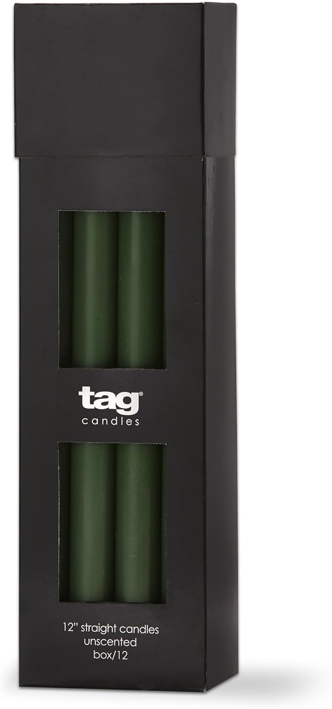tag Color Studio 12" Straight Taper Unscented Smokeless Paraffin Wax Candle Hunter Green Burn Time 12 hrs Sold in Units of 1 12" Hunter Green