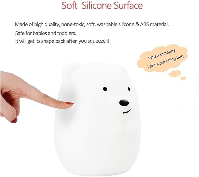Bear Night Lights for Kids, Bedside lamp for Children, Baby Nursery Light - Break Resistant/Eye Caring/Adjustable Brightness Color/Time Setting/Gifts for Kids Babies Boys Girls - Medium