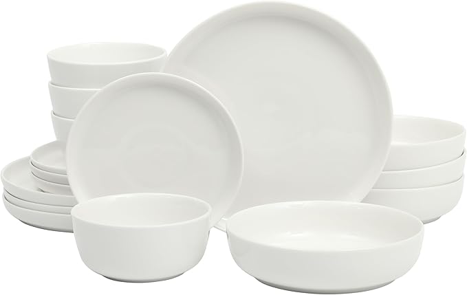 Gibson Home Oslo Porcelain Chip and Scratch Resistant Dinnerware Set, Service for 4 (16pcs), Ceramic Plates and Bowls Dishes Sets, White - Microwave and Dishwasher Safe