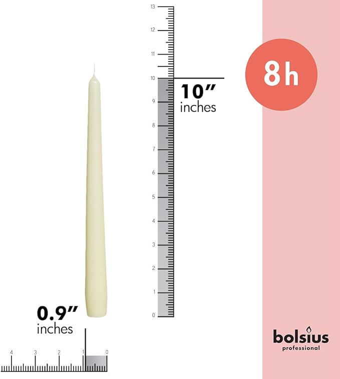 BOLSIUS Unscented 10-Inch Ivory Dinner Candles, 4-Pack - 8 Hour European Quality, Smokeless