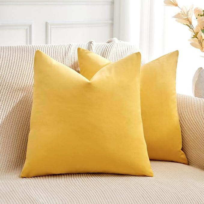 Throw Pillow Covers Yellow Set of 2 16x16 Inch Pillow Covers, Soft Velvet Fall Decorative Cases for Couch Sofa Bed, Home Boho Decor, Modern Farmhouse Cushion Covers