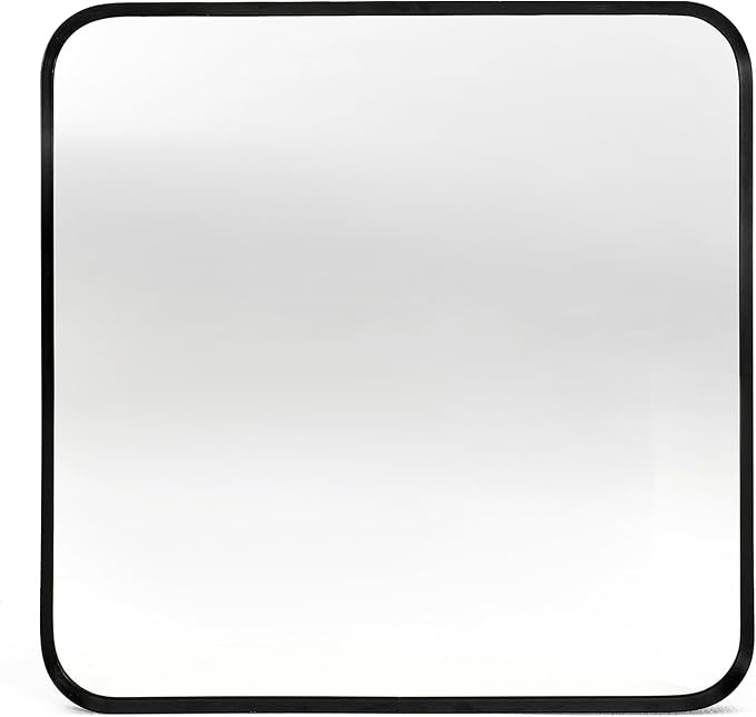 Wall Mount Mirror for Bathroom, Brushed Black Metal Framed Rounded Corner Square Rectangular Vanity Mirror (30" x 30", Black)