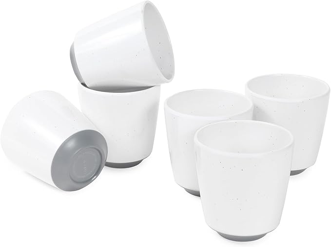 Webbylee 6-piece Melamine Cup - 12 ounce Unbreakable Reusable Drinkware for Party Wedding Camping, Dishwasher Safe & Lightweight (White/Grey)