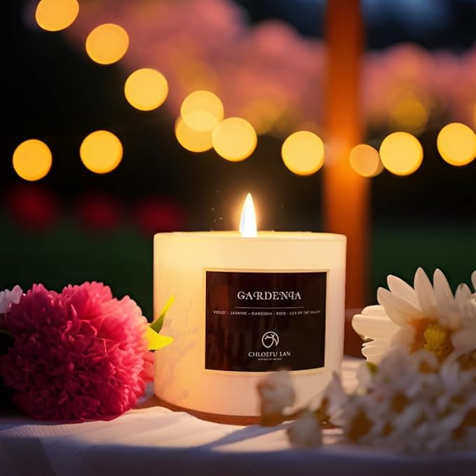Chloefu LAN Premium Gardenia Scented Candle for Men & Women, Highly Scented, 7.1oz|45 Hour Long Lasting, All Natural Soy Candles, Home Decor, White Glass Jar Candle with Gift Box