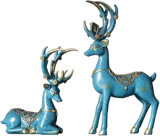 Scandinavian Mini Couple to Deer Resin Crafts Living Room Entrance Bedroom Study Decorative Animal Small Ornaments (Color : Blue)