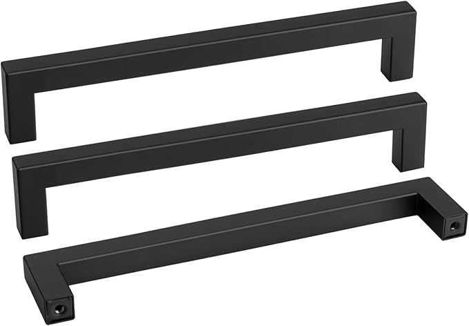 Black Matte Cabinet Pulls Goldenwarm Kitchen Bathroom Door Drawer Closet Hardware Handles Pulls, LSJ12BK224, 35 Pack 8 4/5 Inch in Hole Black Pull, Flat Square Bar Modern Drawer Pulls