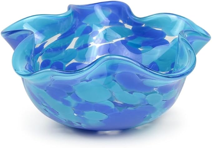 Ca D Oro Murano Style Decorative Blue Glass Bowl Confetti Effect Hand Blown Art Glass Crystal for Home, Room Decoration and Centerpiece - Waved