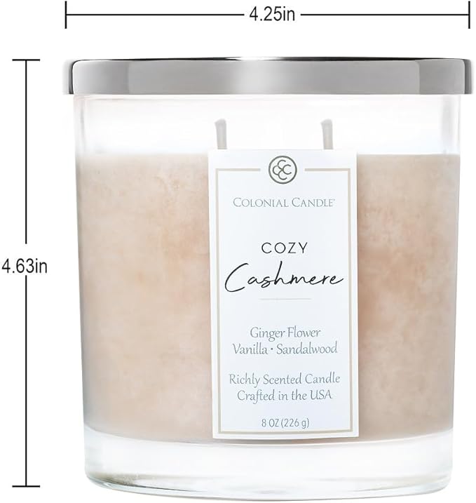 Colonial Candle Cozy Cashmere Scented Candle Jar, Highly Fragranced Candles for Home Scented, Mottled Wax Candle, 2 Wick, 8 oz - Made in The USA