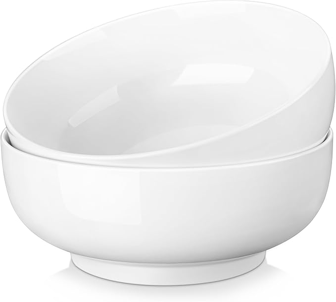 MALACASA Serving Bowls, 114 OZ(10") Extra Large Salad Bowls Set of 2, Porcelain White Serving Bowls for Salad, Soup, Pasta and Dinner, Large Ceramic Bowl Set for Entertaining, Series REGULAR