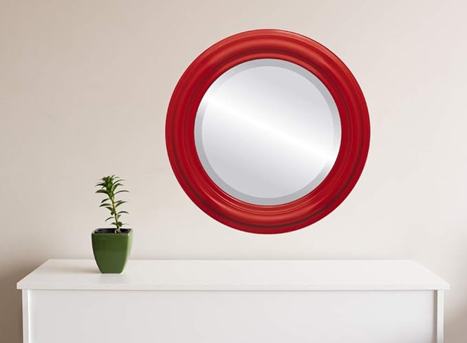 OVALCREST Round Beveled Wall Mirror for Home Decor - Philadelphia Style - Holiday Red - 28x28 Outside Dimensions