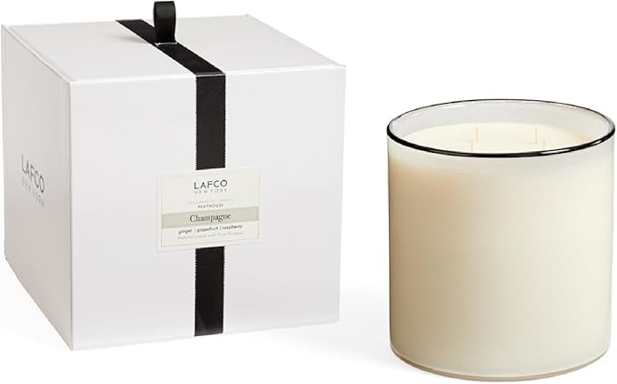 LAFCO New York Luxe 4-Wick Candle, Champagne - 86 oz - 200-Hour Burn Time - Reusable, Hand Blown Glass Vessel - Made in The USA