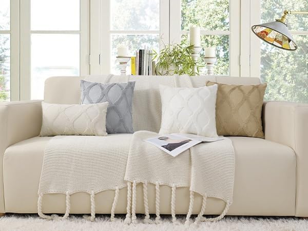decorUhome Throw Pillow Covers 12x20 Inch Set of 2, Soft Plush Faux Fur Wool Lumbar Grey Couch Pillow Covers, Decorative Neutral Pillow Cases for Bed Sofa Living Room Home Decor