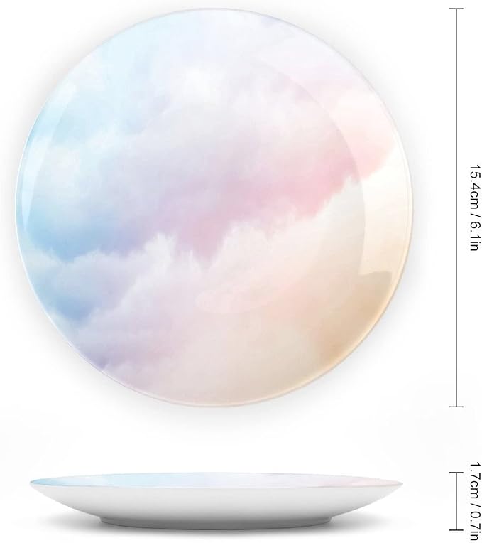 XISUNYA 10 Inch Decorative Plate, Rainbow Ceramic Stoneware, Fluffy Dreamy Gradient Faded Pastel Cloud Sublime Print Ornament Display Plate Decor Accessory for Dining, Parties, Wedding