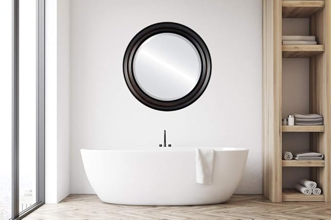 OVALCREST Round Beveled Wall Mirror for Home Decor - Philadelphia Style - Rubbed Bronze - 18x18 Outside Dimensions