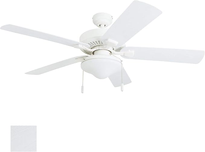 Honeywell Ceiling Fans Belmar 52 Inch Ceiling Fan With Light, Indoor/Outdoor Ceiling Fan with Pull Chain, LED Tri-Mount 5 Blade Design, ETL Damp Rated, White (50513-01)