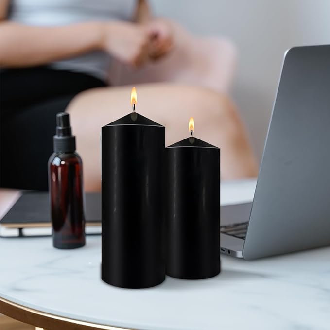 Emergency Candle, Hand Poured Pillar Candles Set of 2, 3x8 inches Unscented Large Black Candle, Smokeless Dripless and Non-Toxic Tall Candles Bulk for Power Outage Candles