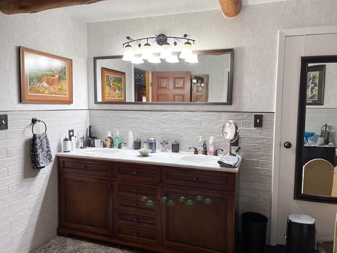 Frame My Mirror Brown Bathroom Mirror for Wall, 24" x 28" Espresso Textured Bathroom Vanity Mirror, Made in USA, Hangs Horizontally or Vertically, Ellis Design