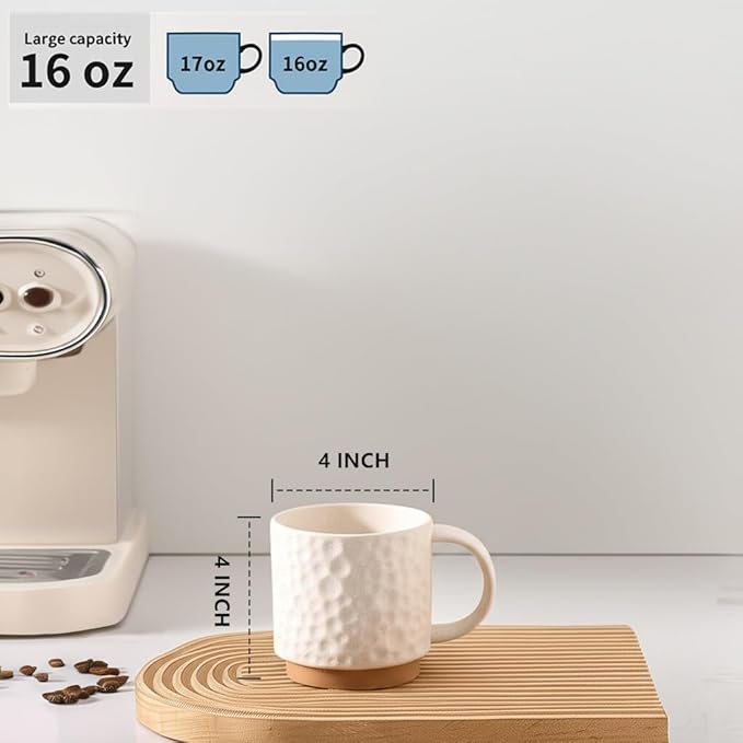 Nihow 16OZ Stackable Coffee Mug Set, Large Ceramic Coffee Mug Set of 4,Coffee Cup Set for Cappuccino/Latte/Cocoa,Dishwasher & Microwave Safe, Matte White