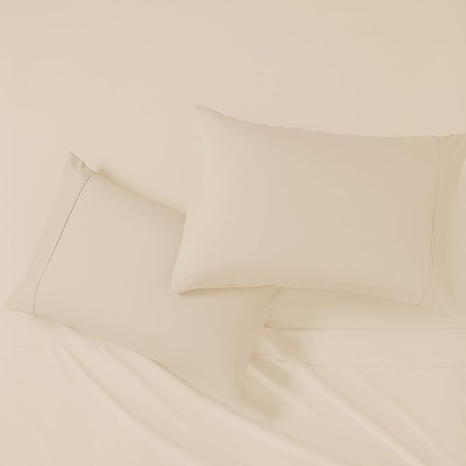 Modern Threads Soft Microfiber Solid Sheets - Luxurious Microfiber Bed Sheets - Includes Flat Sheet, Fitted Sheet with Deep Pockets, & Pillowcases Egg Shell Queen