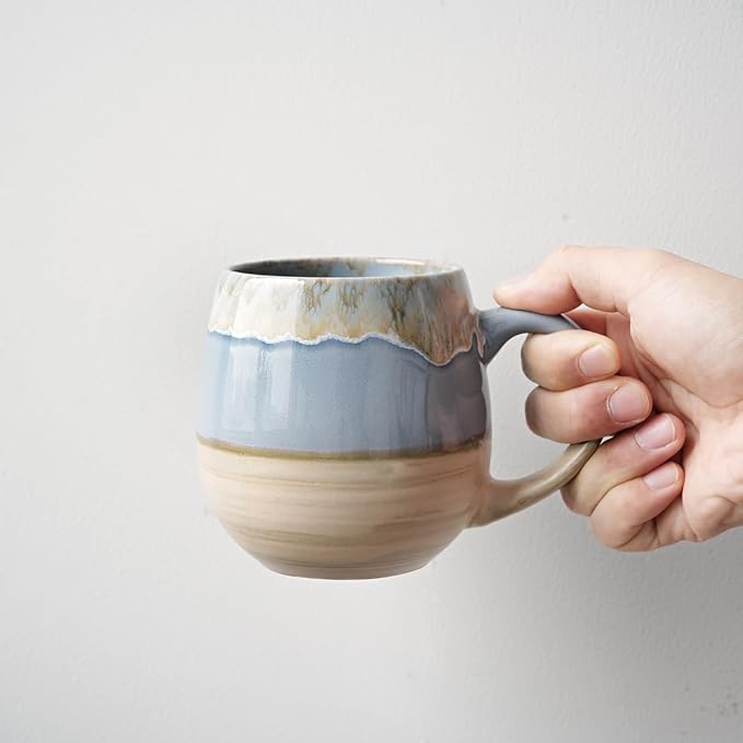 Bosmarlin Large Ceramic Coffee Mugs Set of 2, 21 Oz, Dishwasher and Microwave Safe, Big Oversized Cup with Handle for Wome/Men, Reactive Glaze (Light Blue)
