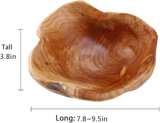 Wood Salad Bowl - Decorative Handmade Natural Wooden Irregular Serving Bowl for Fruits, Salads, Candy and Snack (8" - 10" diameter)