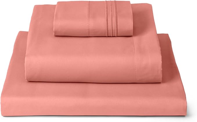 Mellanni Twin XL Sheets Set - 3 PC Iconic Collection Bedding - Hotel Luxury, Extra Soft, Cooling Bed Sheets - Wrinkle, Fade, Stain Resistant (Twin Extra Long, Coral)
