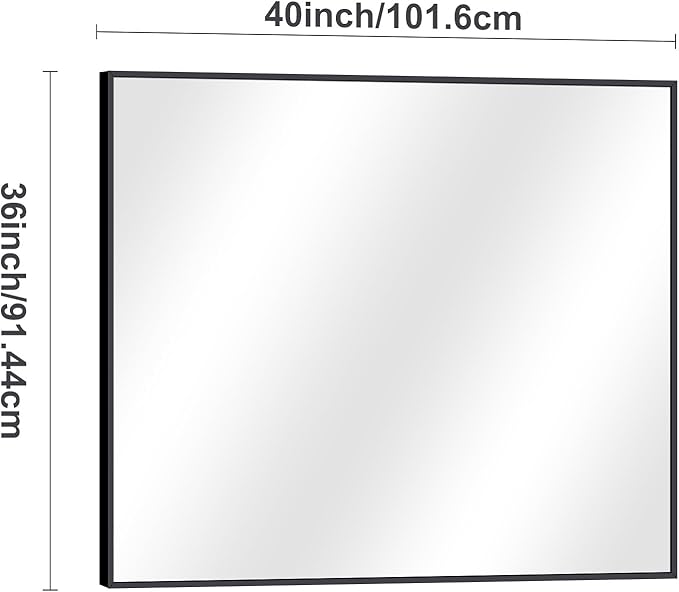 Black Bathroom Mirror for Wall, 36x40 Inch Rectangle Mirrors with Metal Frame, Modern Vanity Wall Mirror Decor for Entryway Hangs, Bathroom Living Room Horizontal or Vertical