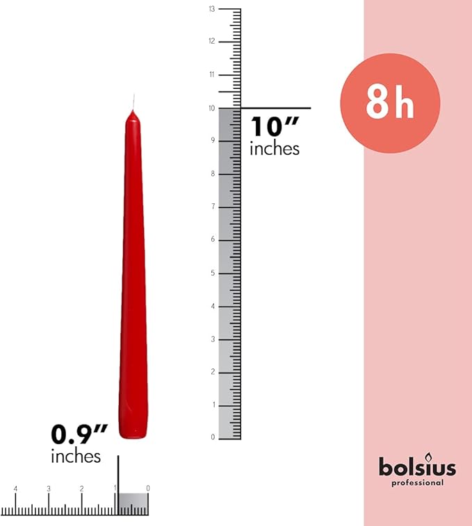 BOLSIUS Red Taper Candles - 4 Pack Unscented 10 Inch Dinner Candle Set - 8 Hours Burn Time - Premium European Quality - Smokeless and Dripless Household, Wedding, Party, and Home Decor Candlesticks