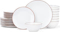 Famiware Venus Plates and Bowls Sets, 24 Pieces Stoneware Dinnerware Sets, Speckled Dishes Set for 6, Microwave and Dishwasher Safe, White