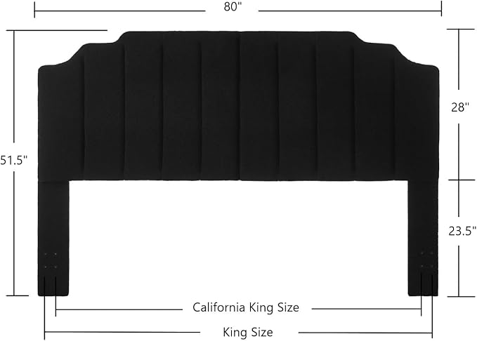 24KF Black Teddy Fabric Tufted King Upholstered Headboard, Modern Vertical Channel Design California King Headboard with Stepped Silhouette Top Edge,6026-K-Teddy Black