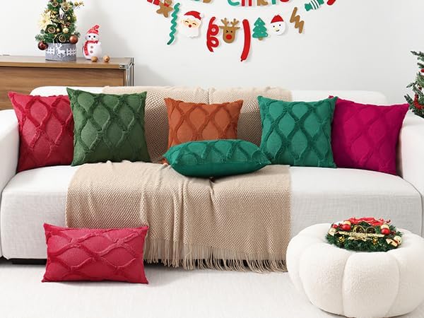 decorUhome Christmas Throw Pillow Covers 20x20 Inch Set of 2, Soft Plush Faux Fur Wool Green Couch Pillow Covers, Decorative Neutral Pillow Cases for Bed Sofa Living Room Home Decor