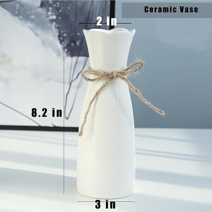 Boho Ceramic Vase with Rope, 8.2" H, Rustic Flower Vase Classic Style for Dried Flowers Fresh Flowers, Fit for Fireplace Bedroom Kitchen Living Room Centerpieces Office Desk
