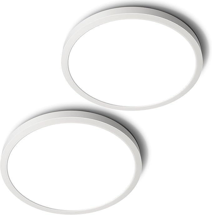 SunRider 2-Pack LED Flush Mount Ceiling Light Fixture, 5000K Daylight White, 2400LM, 12 Inch 24W 240W Equiv. Round Flat Ceiling Lamp, Non-Dimmable