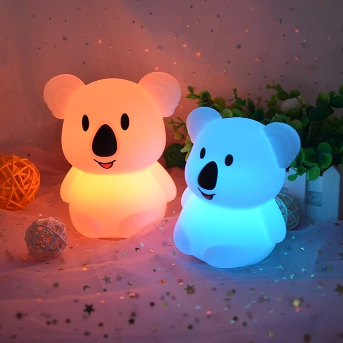 Large Koala Night Lights Kid Bedside Bedroom Light, Nursery Moon lamp, Portable Color Changing Care Lamps - Break Resistant, Eye Caring, Adjustable Brightness & Color and Time Setting - Large
