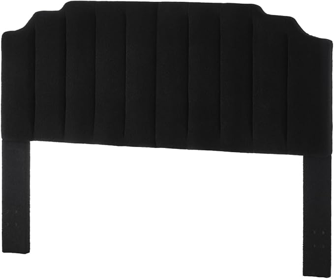 24KF Black Teddy Fabric Tufted King Upholstered Headboard, Modern Vertical Channel Design California King Headboard with Stepped Silhouette Top Edge,6026-K-Teddy Black