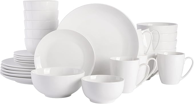 Gibson Home Zen Buffet Porcelain Dinnerware Set, Service for 6 (30pcs), White (Coupe)